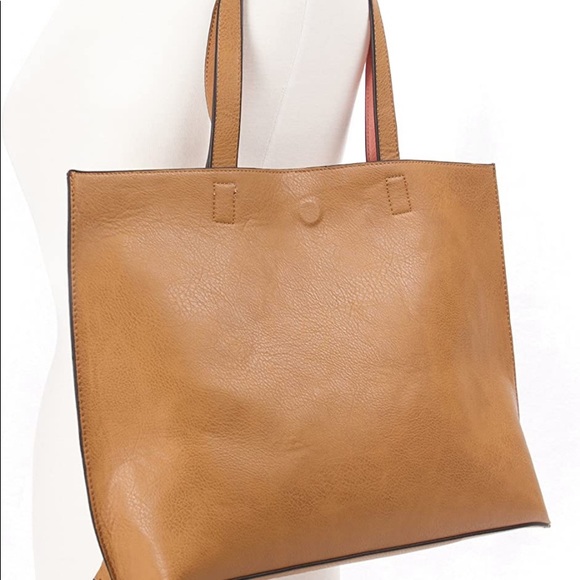 Overbrooke Reversible Tote Bag Vegan Leather Womens Shoulder Tote with Wristlet - Picture 7 of 7